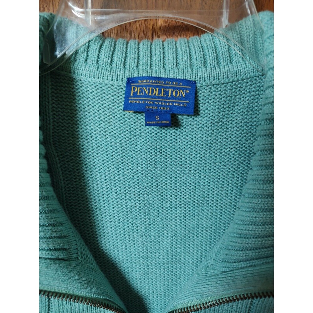 Pendleton Size S Full Zip Cable Knit Turquoise Sw… - image 2